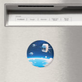 レトロ宇宙ロケット衛星ヴィンテージイラストレーション マグネット (インサイチュ (食洗機))