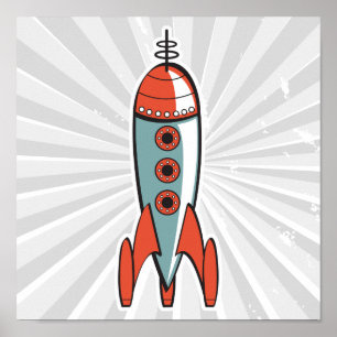 レトロ宇宙ロケット ポスター