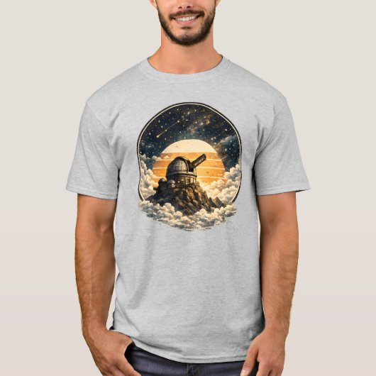 レトロ宇宙天文台 ビンテージ天文学 夕焼けA Tシャツ (正面)