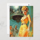 レトロ宇宙女性 ポストカード (正面/裏面)