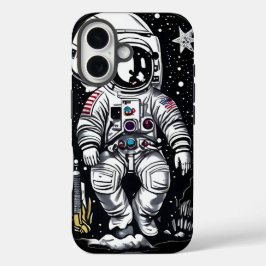 レトロ宇宙宇宙飛行士Linocut Case-Mate iPhone 16ケース