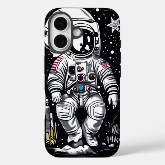 レトロ宇宙宇宙飛行士Linocut Case-Mate iPhoneケース (裏面)