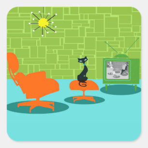 レトロ宇宙年齢子猫シール スクエアシール