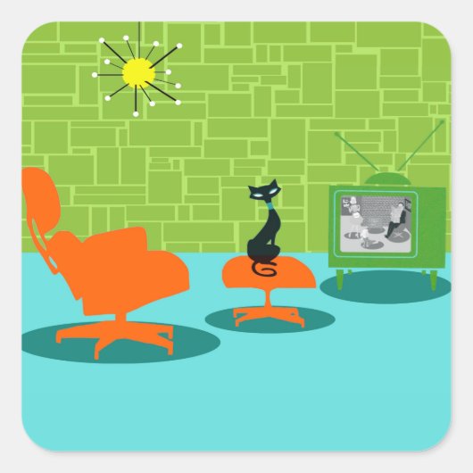 レトロ宇宙年齢子猫シール スクエアシール (正面)