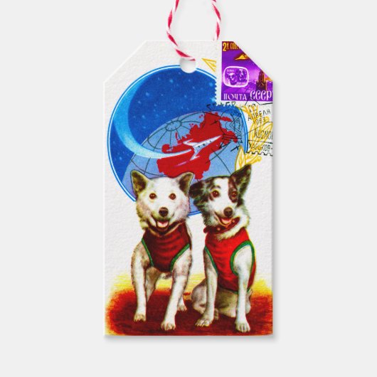 レトロ宇宙年齢(ヴィンテージ宇宙飛行士の犬) ギフトタグ (正面)