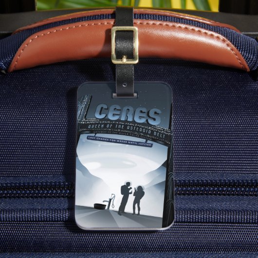 レトロ宇宙旅行ポスター – ドワーフプラネットセレス。 ラゲッジタグ (正面インサイチュ2)