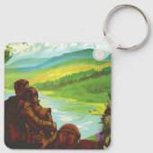 レトロ宇宙旅行ポスター – 地球科学ミッション キーホルダー (裏面)