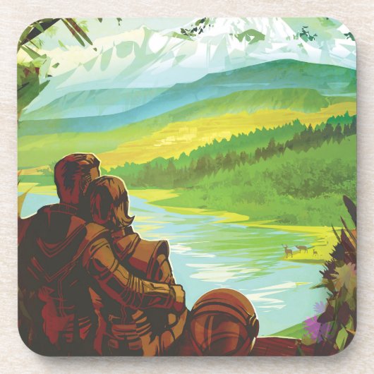 レトロ宇宙旅行ポスター – 地球科学ミッション コースター (正面)