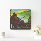 レトロ宇宙旅行ポスター – 地球科学ミッション スクエア壁時計 (ホーム)