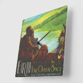 レトロ宇宙旅行ポスター – 地球科学ミッション スクエア壁時計 (傾斜)