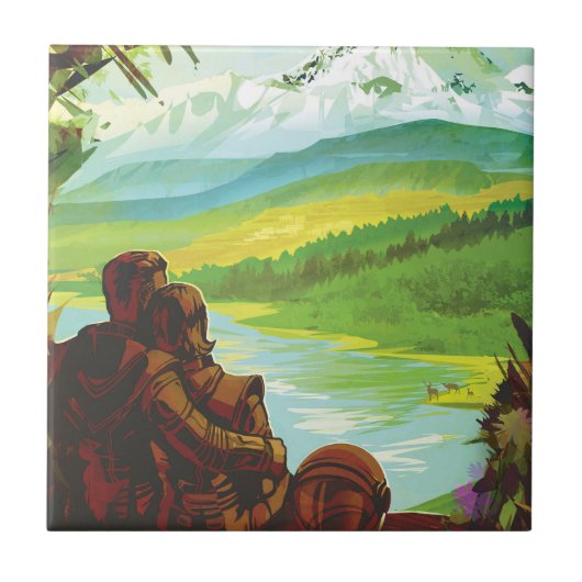 レトロ宇宙旅行ポスター – 地球科学ミッション タイル (正面)