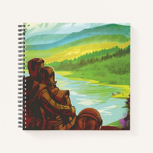 レトロ宇宙旅行ポスター – 地球科学ミッション ノートブック (正面)