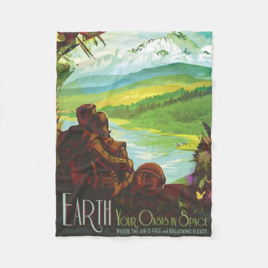 レトロ宇宙旅行ポスター – 地球科学ミッション フリースブランケット (正面)