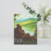 レトロ宇宙旅行ポスター – 地球科学ミッション ポストカード (スタンド正面)