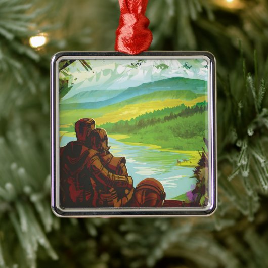 レトロ宇宙旅行ポスター – 地球科学ミッション メタルオーナメント (ツリー)