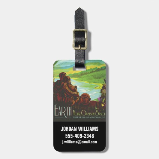 レトロ宇宙旅行ポスター – 地球科学ミッション ラゲッジタグ (正面縦)