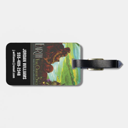 レトロ宇宙旅行ポスター – 地球科学ミッション ラゲッジタグ (裏面横)