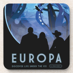 レトロ宇宙旅行ポスター – Jupiter's Moon Europa. コースター