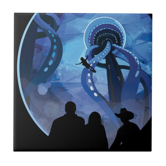 レトロ宇宙旅行ポスター – Jupiter's Moon Europa. タイル (正面)