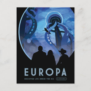 レトロ宇宙旅行ポスター – Jupiter's Moon Europa. ポストカード