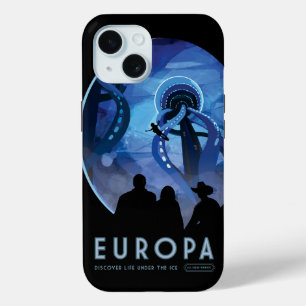 レトロ宇宙旅行ポスター – Jupiter's Moon Europa. iPhone 15ケース