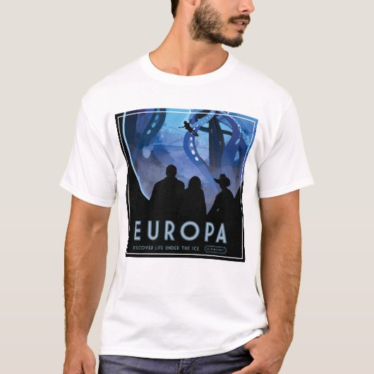 レトロ宇宙旅行ポスター – Jupiter's Moon Europa. Tシャツ (正面)