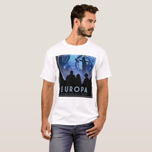 レトロ宇宙旅行ポスター – Jupiter's Moon Europa. Tシャツ (正面フル)