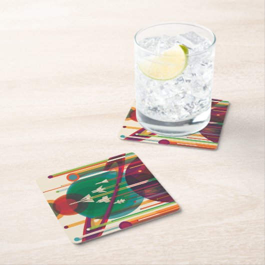 レトロ宇宙旅行ポスタ太陽のー – システムグランドツアー スクエアペーパーコースター (インサイチュ)