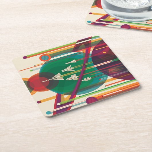 レトロ宇宙旅行ポスタ太陽のー – システムグランドツアー スクエアペーパーコースター (アングル)