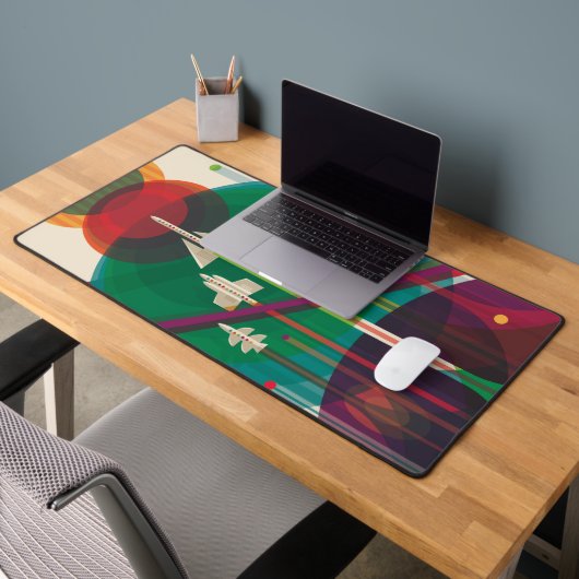 レトロ宇宙旅行ポスタ太陽のー – システムグランドツアー デスクマット (オフィス2)