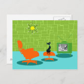 レトロ宇宙時代子猫はがき ポストカード (正面/裏面)