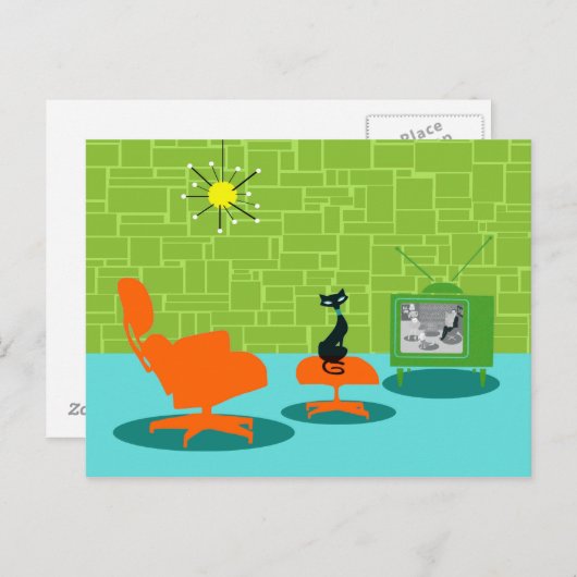 レトロ宇宙時代子猫はがき ポストカード (正面/裏面)