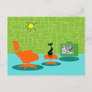 レトロ宇宙時代子猫はがき ポストカード