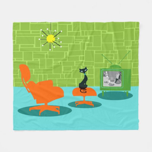 レトロ宇宙時代子猫フリースブランケット フリースブランケット (正面(横))