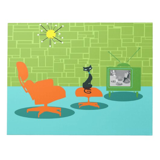 レトロ宇宙時代子猫メモ帳 ノートパッド (正面)