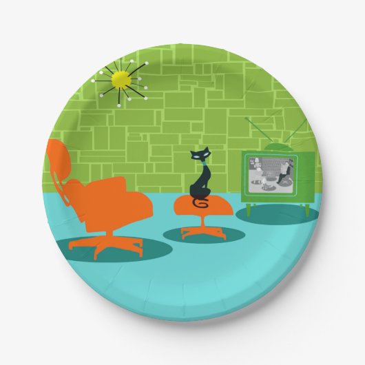 レトロ宇宙時代子猫紙プレート ペーパープレート (正面)