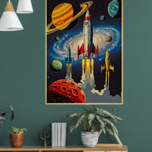 レトロ宇宙時代探査未来的ポスター ポスター