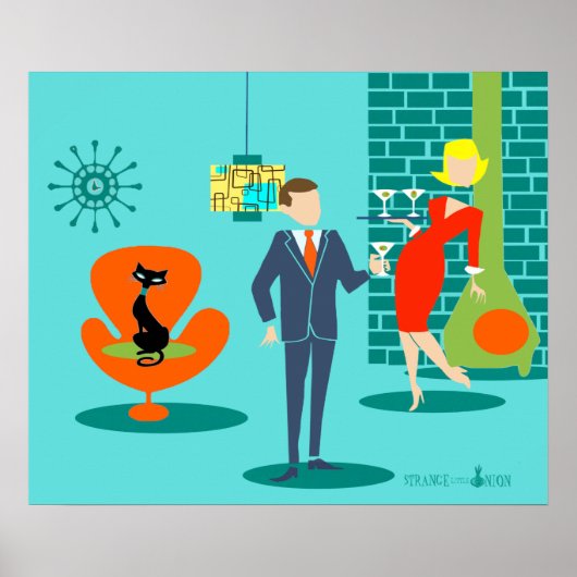 レトロ宇宙時代漫画カップルのポスター ポスター (正面)