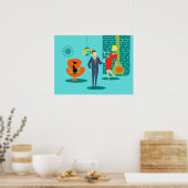 レトロ宇宙時代漫画カップルのポスター ポスター (キッチン)