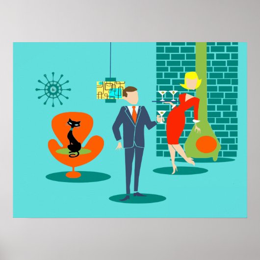 レトロ宇宙時代漫画カップルのポスター ポスター (正面)