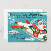 レトロ宇宙船サンタクリスマスポストカード シーズンポストカード (正面/裏面)