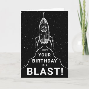 レトロ宇宙船ブラックアンドホワイト誕生日 カード
