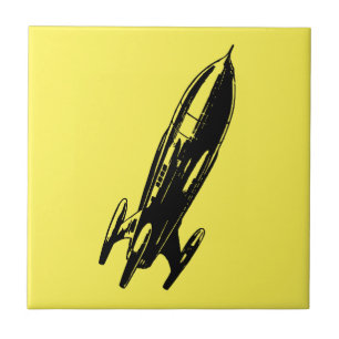 レトロ宇宙船ロケットイラストレーション タイル