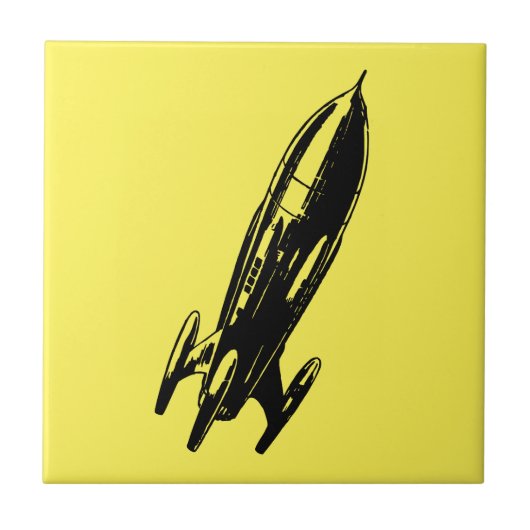 レトロ宇宙船ロケットイラストレーション タイル (正面)