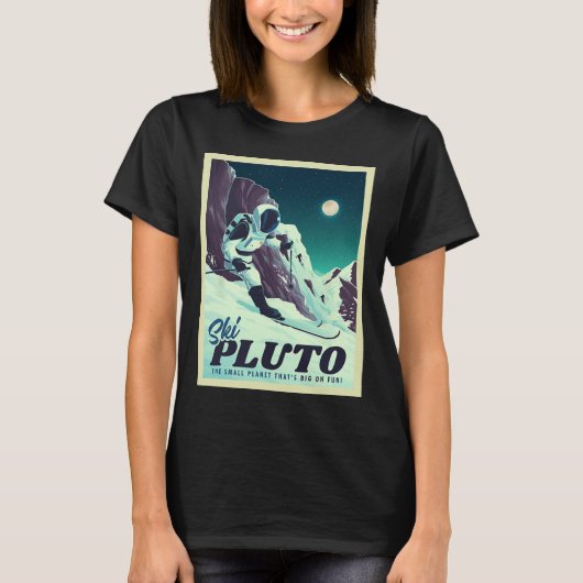 レトロ宇宙観光スキープルートスキーウェアスキーヤー Tシャツ (正面)