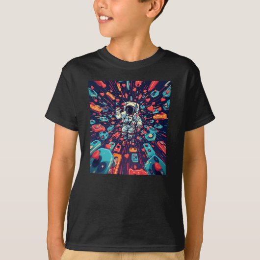 レトロ宇宙飛行士ゲーマー スペースゲーム Tシャツ (正面)