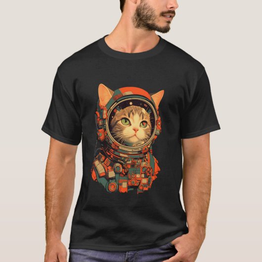 レトロ宇宙飛行士ネコ Tシャツ (正面)