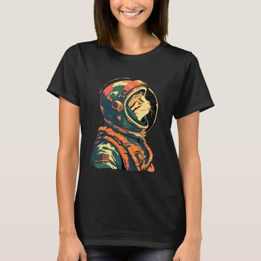 レトロ宇宙飛行士猫 1 Tシャツ (正面)