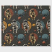 レトロ宇宙飛行士 宇宙シーン ラッピングペーパー (フラット)