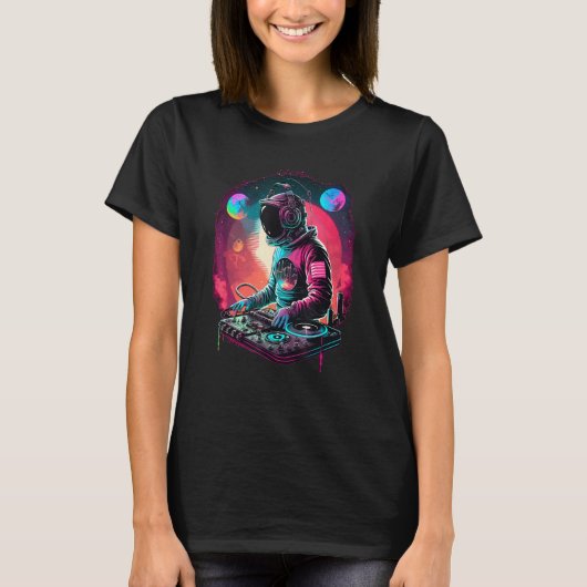 レトロ宇宙飛行士DJ、DJイン宇宙、EDM クール Graph Tシャツ (正面)